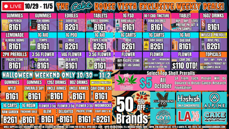 Daily deal sheet for the cake house vista